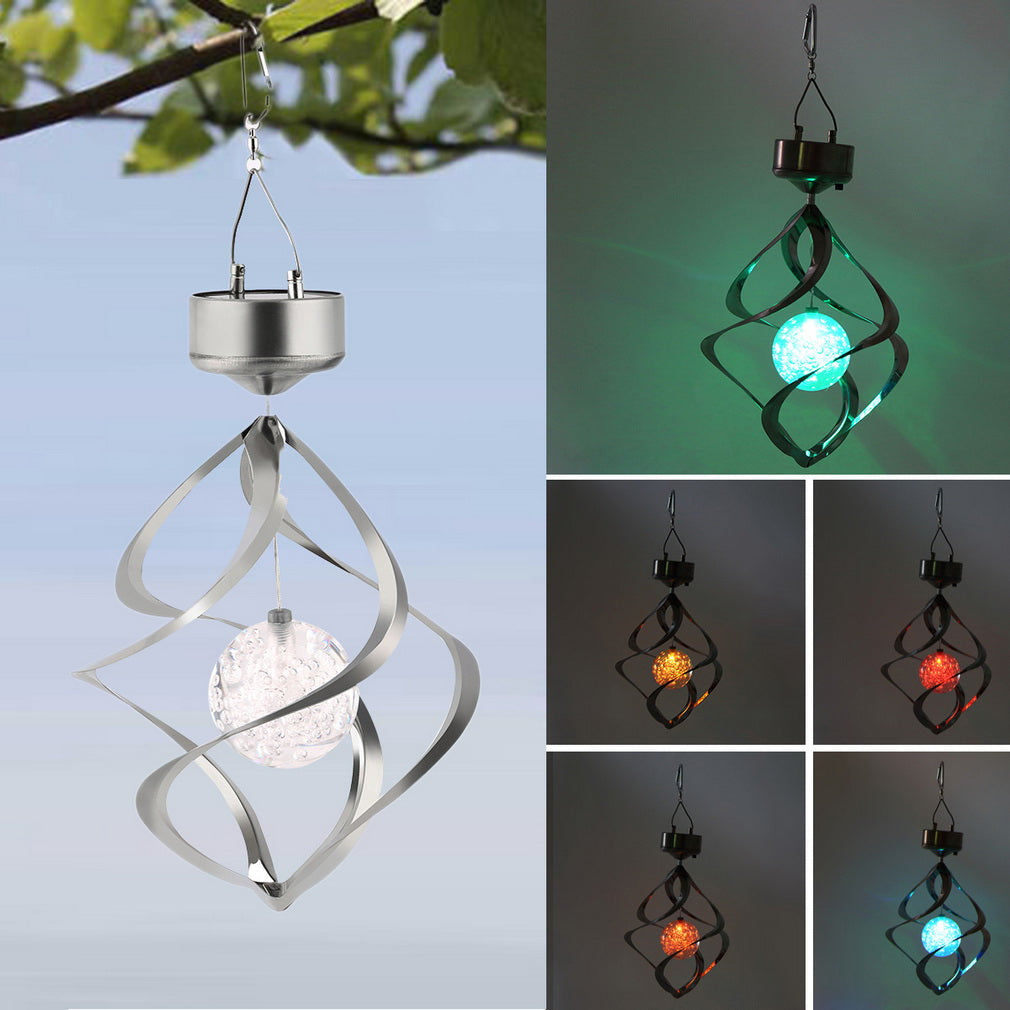 Hot Color Changing Solar Powered LED Wind Chimes Wind Spinner Outdoor Hanging Spiral Garden Light Courtyard Decoration