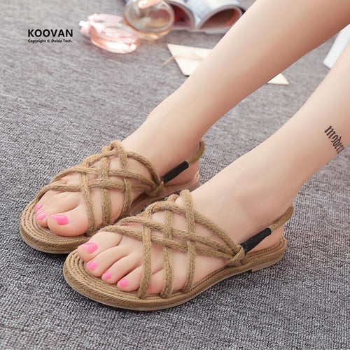 Koovan Women Sandals New 2017 Contracted Rome Stagger  Hemp Rope Women Sandals Casuals Gladiator Women Sandals