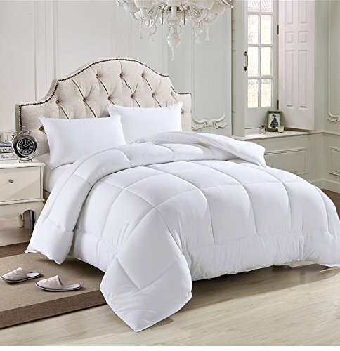 Solid White Home Double Fill Down Alternative Comforter Microfiber Cover Medium Weight for All Season