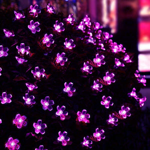 Solar Fairy String Lights 21ft 50 LED Purple Blossom Decorative Gardens, Lawn, Patio, Christmas Trees, Weddings, Parties